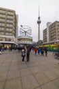 February 05, 2020: View of the Television Tower Fernsehturm in Berlin from Alexander Platz. The famous TV towe